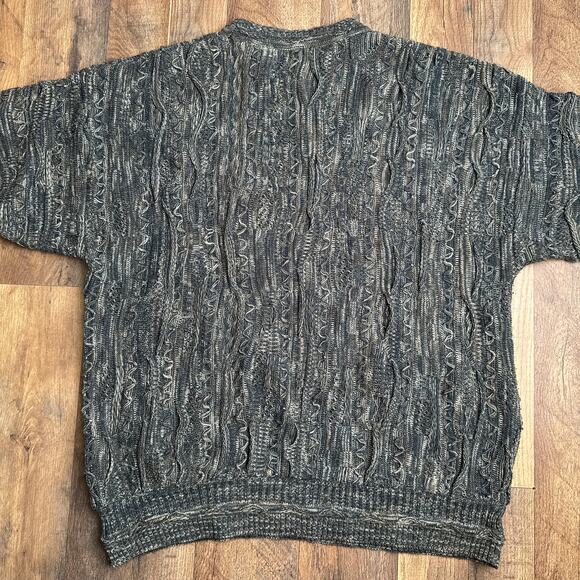 J Ferrar Coogi Style Sweater Men's Medium Gray Crew Neck Textured Knit 6493 - Picture 4 of 9